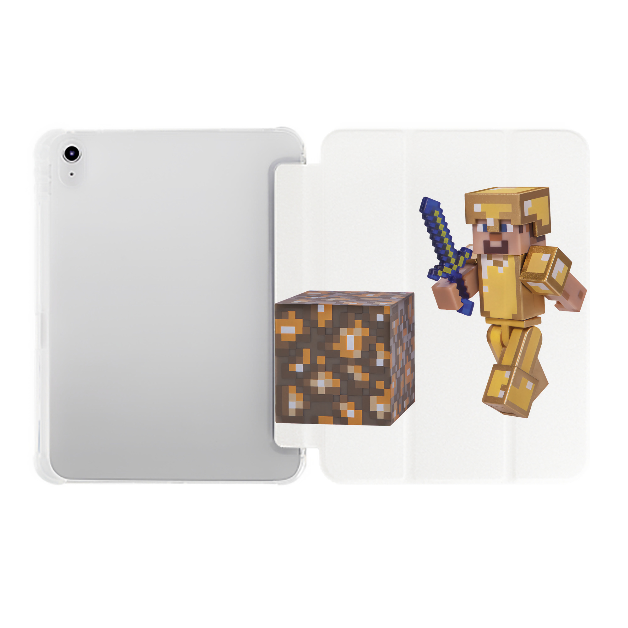 （画像用） マインクラフト ブロックの世界 Minecraft MC Block world IPad ケース ペン収納付き 三つ折りスタンド PUレザー×シリコン 対応機種9.5/10.5/10.9インチ